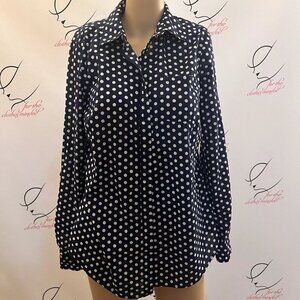 KIM ROGERS. Size M. Cotton Navy & white, Polka dot. Long sleeve Shirt. B16